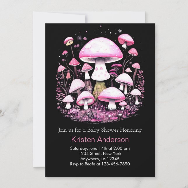 Invitation Champignons de bois Blissful rose Girl Baby shower (Devant)