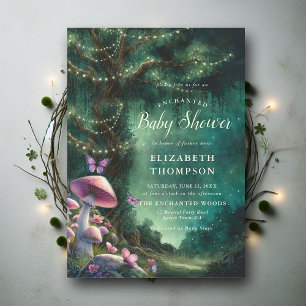Invitation Champignons de la forêt enchantés Baby shower vert