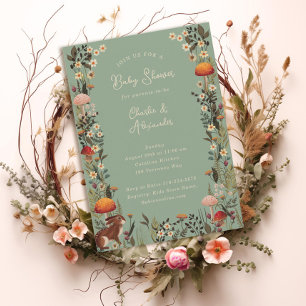 Invitation champignons des bois baby shower fleur sauvage à l