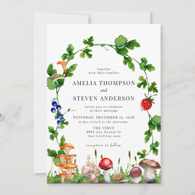 Invitation Champignons des bois | Mariage forestier (Devant)