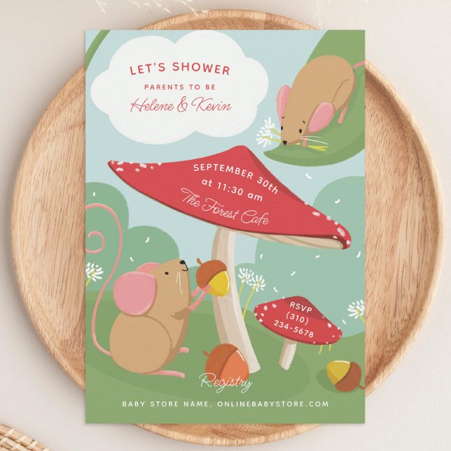 Invitation Champignons et Baby shower de bois de souris de ch (Créateur téléchargé)