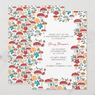 Invitation Champignons et fleurs du milieu du siècle fête d'a