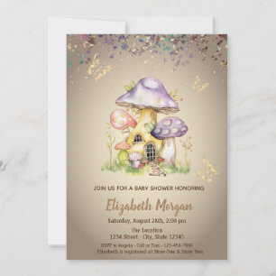 Invitation Champignons Maisons Baby shower à papillon d'or