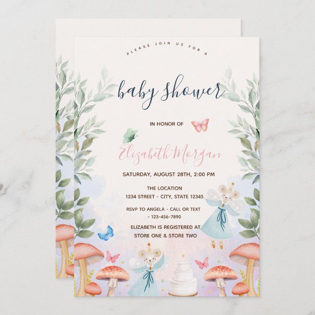 Invitation Champignons Maisons de bébé Baby shower Feuille (Devant / Derrière)