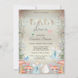 Invitation Champignons Pailletés Dorés Souris Bébé Baby Showe