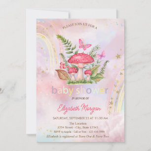 Invitation Champignons Papillons Arc-en-ciel Baby shower Flor