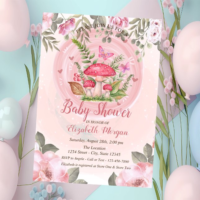 Invitation Champignons Papillons Baby shower Floral (Créateur téléchargé)