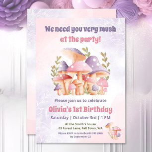 Invitation Champignons violets roses automne 1er anniversaire