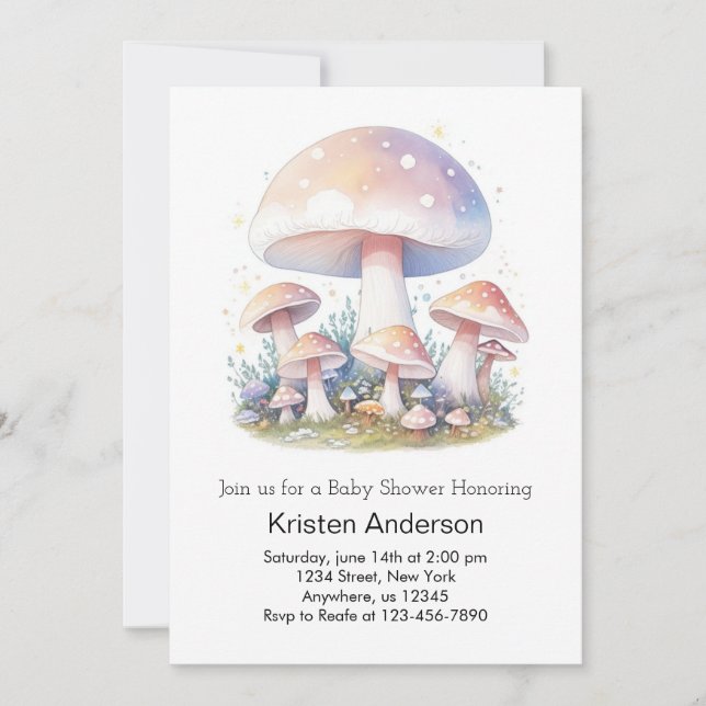 Invitation Champignons Wonderland Enchantment Baby shower fil (Devant)