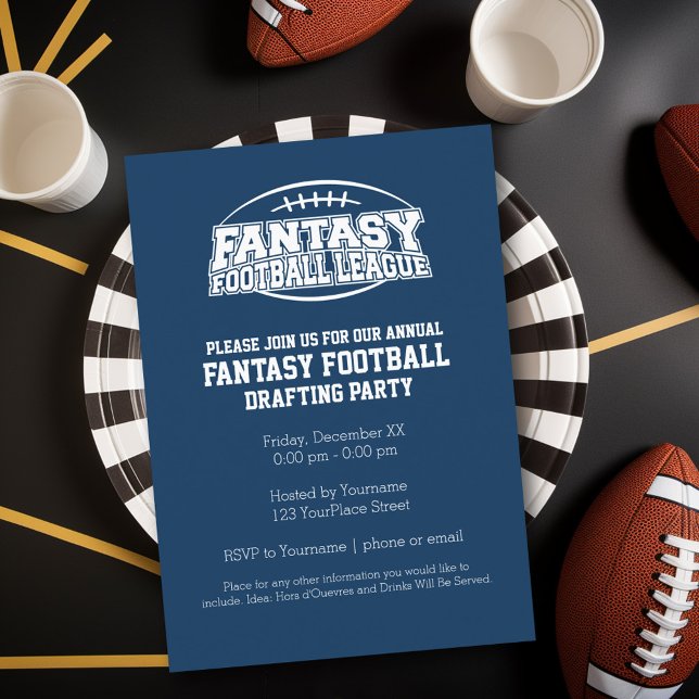 Invitation Champion de football d'Imaginaire - Marine et Blan (Fantasy Football Party Invitation)