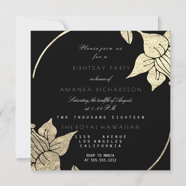 Invitation Championnat d'or Floral Glam Vip fête d'anniversai (Devant)