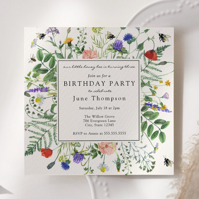 Invitation Champs de fleurs sauvages et abeilles à miel Anniv (Créateur téléchargé)