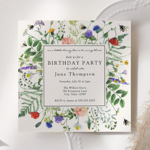 Invitation Champs fleurs sauvages et abeilles miel Anniversai