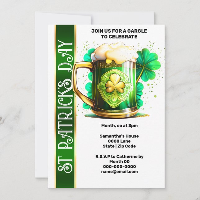 Invitation Chance bière irlandaise shamrock trèfle St. Patric (Devant)