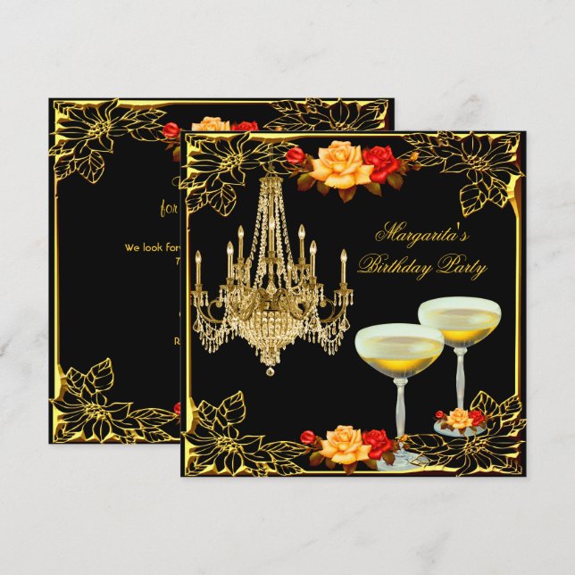 Invitation Chandelier Anniversaire Champagne Vintage (Devant / Derrière)