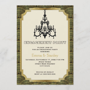 Invitation Chandelier Art déco mariage d'engagement en or