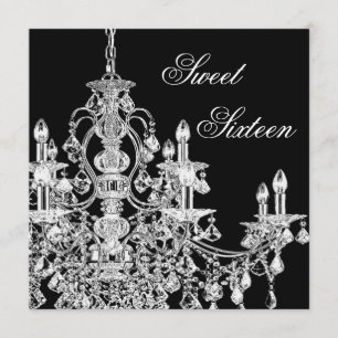 Invitation Chandelier blanc noir Sweet 16 Party