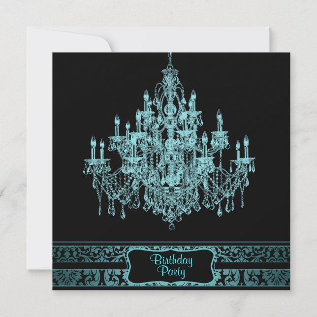 Invitation Chandelier Bleu sarcelle Anniversaire Femme Tout Â (Devant)