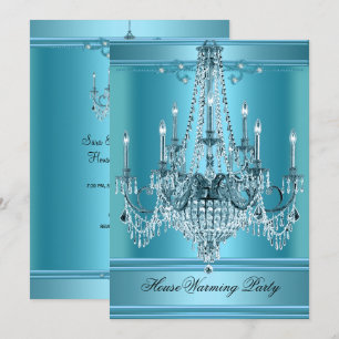 Invitation Chandelier Bleu Sarcelle Riche pour Fête de Chauff