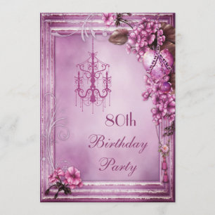 Invitation Chandelier, coeur et fleurs fête du 80e anniversai