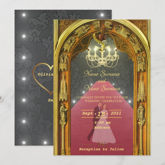 Invitation Chandelier d'or (Devant / Derrière)