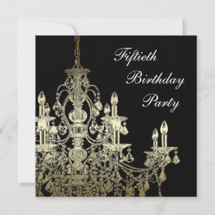 Invitation Chandelier Doré Femme Élégant 50e Anniversaire