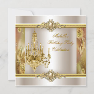 Invitation Chandelier élégant de fête d'anniversaire crème or