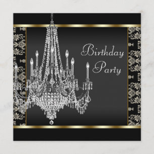 Invitation Chandelier en cristal Noir Damas fête d'anniversai