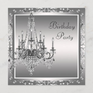 Invitation Chandelier en soie noir Damas fête d'anniversaire