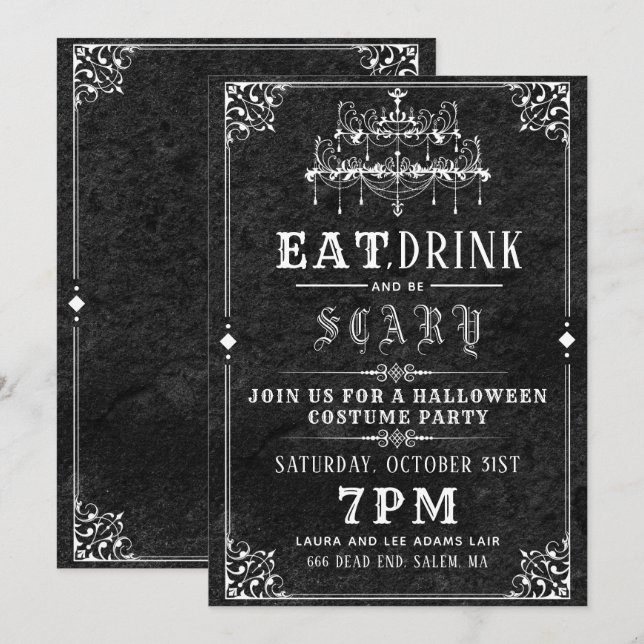 Invitation Chandelier gothique Halloween Party (Devant / Derrière)