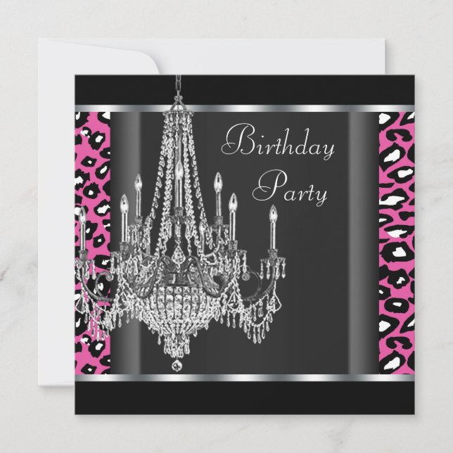 Invitation Chandelier Hot rose léopard fête d'anniversaire (Devant)