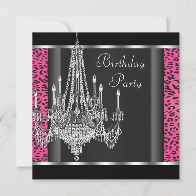 Invitation Chandelier Hot rose léopard fête d'anniversaire (Devant)