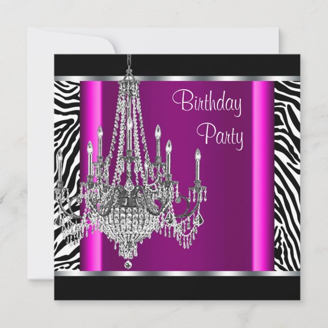 Invitation Chandelier Hot rose Zebra Anniversaire (Devant)
