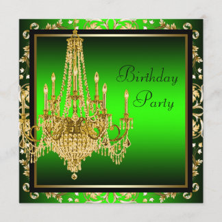 Invitation Chandelier Lime Green Gold Damask Anniversaire