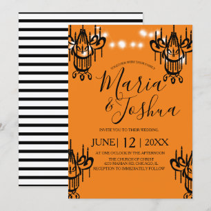 Invitation Chandelier Mariage Halloween Orange Lumière Noire