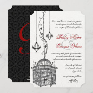 Invitation Chandelier noir blanc à cage à oiseaux Mariage rou