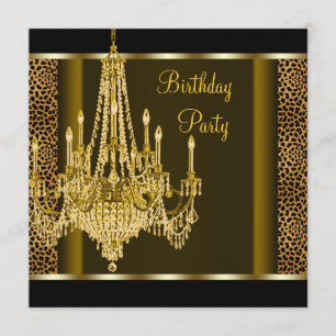 Invitation Chandelier Or Noir Anniversaire Thème Léopard