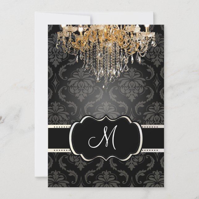 Invitation Chandelier PixDezines Gold+Damask Vendome/ 5x7 (Devant)