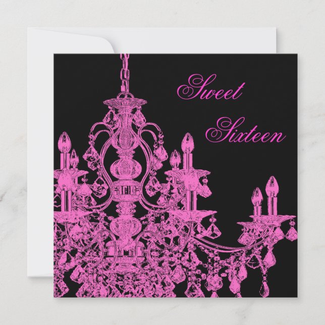 Invitation Chandelier rose chaud Sweet sixteen Fête Invitatio (Devant)