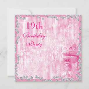 Invitation Chandelier Rose & Diamants 19e Anniversaire