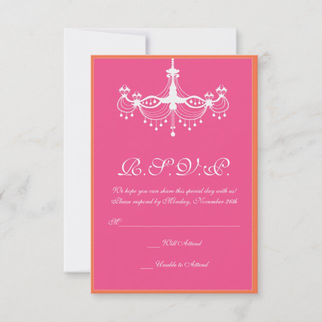 Invitation Chandelier rose et orange Hot RSVP (Devant)
