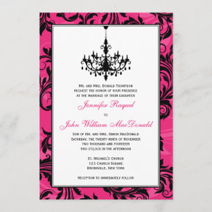 Invitation Chandelier rose noir blanc manuscrit Mariage Invit