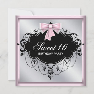 Invitation Chandelier Rose Noir Sweet 16 Fête d'anniversaire