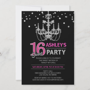 Invitation Chandelier SWEET SIXTEEN 16 d'argent rose chaud