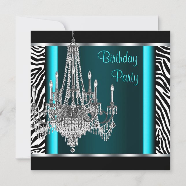 Invitation Chandelier Turquoise Blue Zebra Anniversaire (Devant)