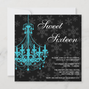 Invitation Chandelier Turquoise Flammes de neige noires Douce