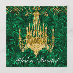 Invitation Chandelier Vert Emeraude Fete D'Or