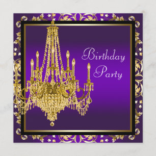 Invitation Chandelier violet or fête d'anniversaire