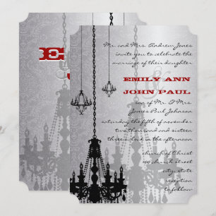 Invitation Chandeliers en argent rouge et noir Mariage damass