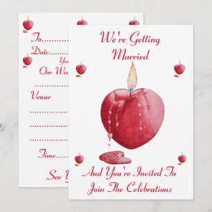 Invitation chandelle romantique en forme de coeur rouge pour 